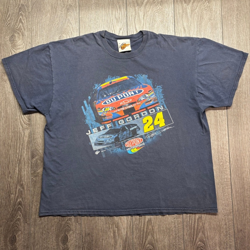 Vintage Jeff Gordon 24 DuPont XL NASCAR T-Shirt Winners Circle Navy Blue Mens
